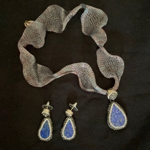 Lapis Pendant & Earrings w/Swarovski Crystals